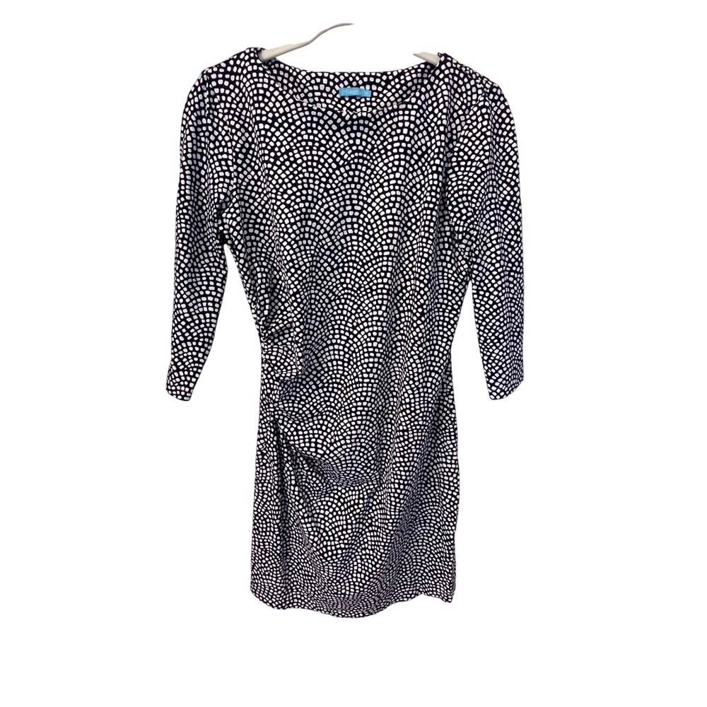 J.McLaughlin Navy White Geo Fan Print Ruched Catalina Cloth Dress Size M